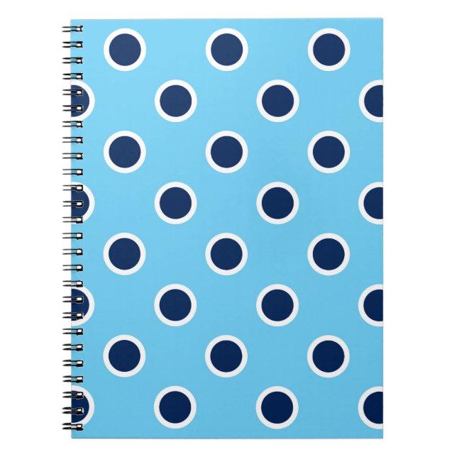 Sky Blue Spiral Notebook mit Navy Polka Dots Notizblock (Vorderseite)