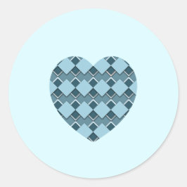 Sky Blue Square und Diamond Checkered Herz Runder Aufkleber