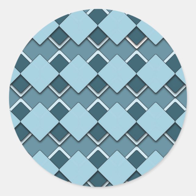 Sky Blue Square und Diamond Checkered Pattern Runder Aufkleber (Vorderseite)