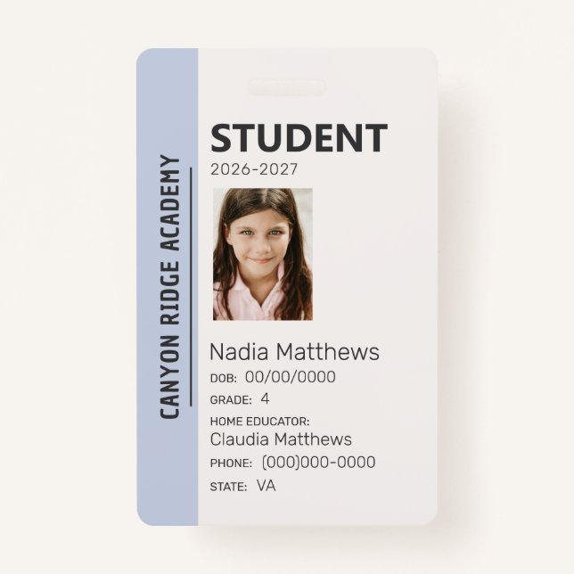 Sky Blue Stripe Homeschool Student ID Badge Ausweis (Vorderseite)