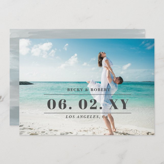 Sky Blue Stylish Simple Modern Typografy Foto Save The Date (Vorne/Hinten)