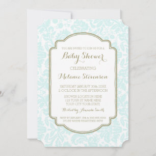 Sky Blue Tan Damask Custom Baby Shower Einladungen
