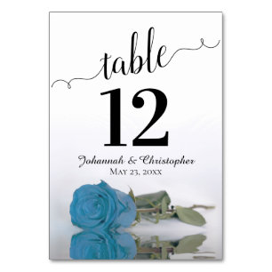 Sky Blue Turquoise Rose Elegante Hochzeit Tischnummer