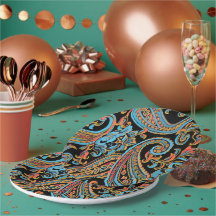 Sky Blue und Autumn Orange Vintag Paisley