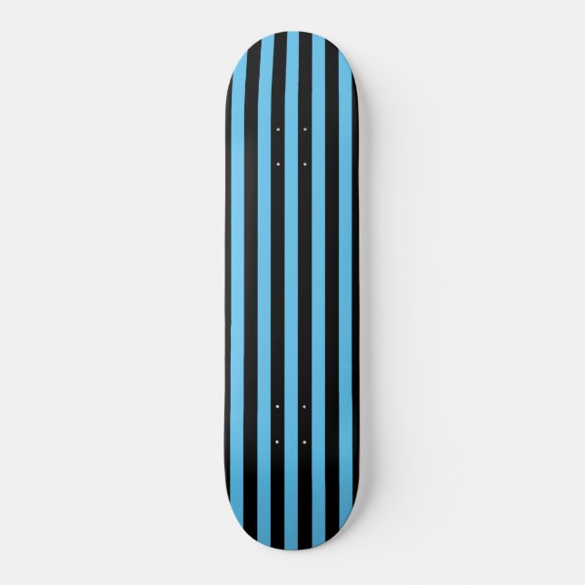 Sky Blue und Black Vertical Striping Skateboard (Vorderseite)