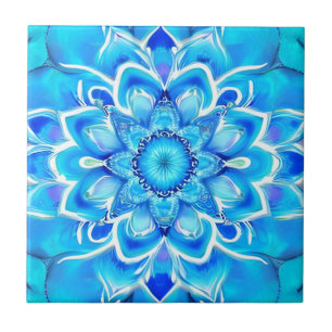 Sky Blue und Cobalt Batik Mandala Muster Fliese