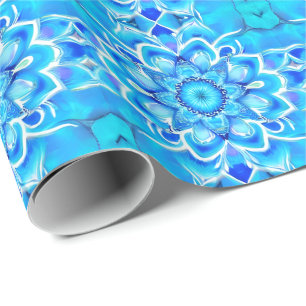 Sky Blue und Cobalt Batik Mandala Muster Geschenkpapier
