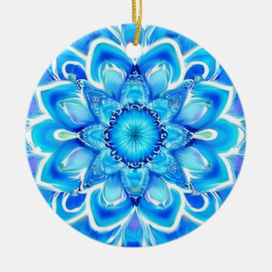 Sky Blue und Cobalt Batik Mandala Muster Keramik Ornament