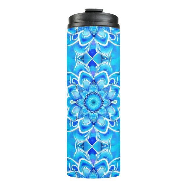 Sky Blue und Cobalt Batik Mandala Muster Thermosbecher (Vorderseite)