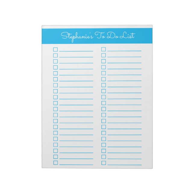 Sky Blue Vertical 8.5x11 Two Column Checklist Notizblock (Rotiert)