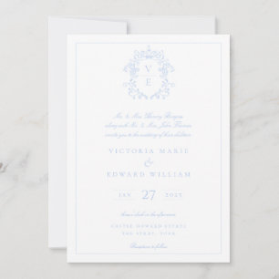 Sky Blue Wappen Monogram Wedding Einladung