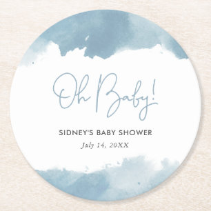 Sky Blue Watercolor Baby Dusche Runder Pappuntersetzer
