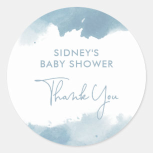 Sky Blue Watercolor Baby Dusche Vielen Dank Runder Aufkleber