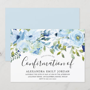Sky Blue Watercolor Floral Confirmation Einladung
