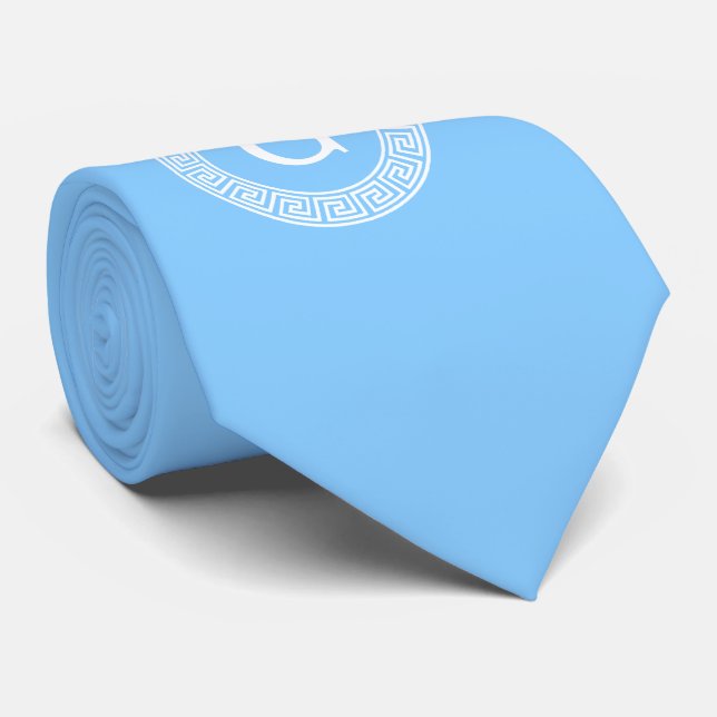 Sky Blue Whelt Griechisch Key Rnd Frame Initial Mo Krawatte (Gerollt)