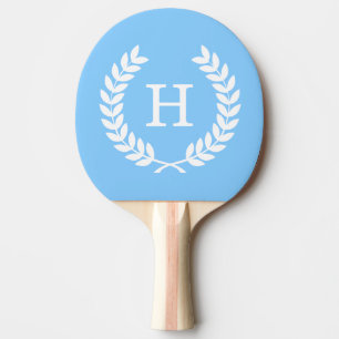 Sky Blue Whit Wheat Laurel Wreath Initial Monogram Tischtennis Schläger