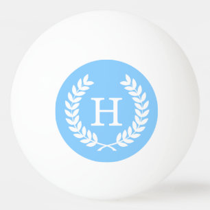 Sky Blue Whit Wheat Laurel Wreath Initial Monogram Tischtennisball