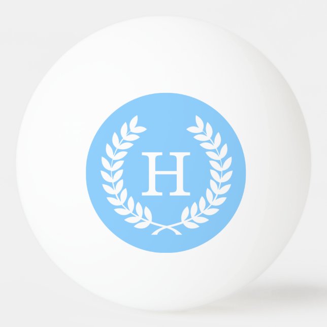 Sky Blue Whit Wheat Laurel Wreath Initial Monogram Tischtennisball (Vorderseite)