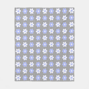 Sky Blue & White Blume auf Silver Grau Fleecedecke