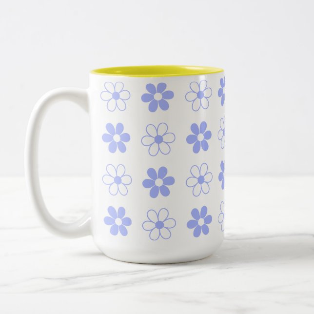 Sky Blue & White Blume Muster auf White Zweifarbige Tasse (Links)