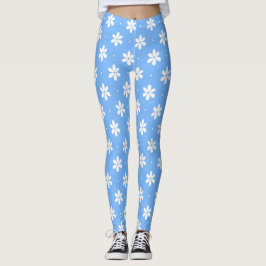 Sky Blue White Daisy Blume Pattern Girly Leggings