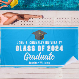 Sky Blue White Graduate 2025 Abschluss Keepake Strandtuch