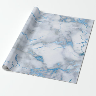 Sky Blue White Gray Marble Shiny Brushes Geschenkpapier