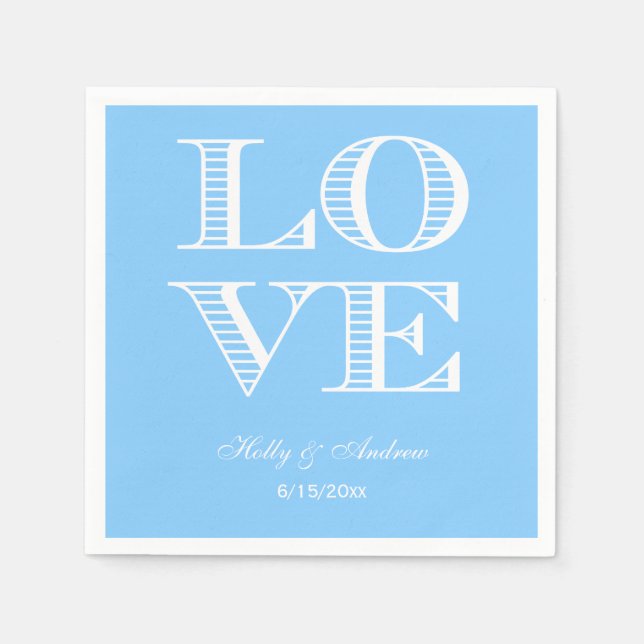 Sky Blue, White LIEBE Napkins Serviette (Vorderseite)