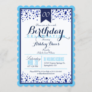 Sky Blue, White, Navy Blue Birthday Party Einladung