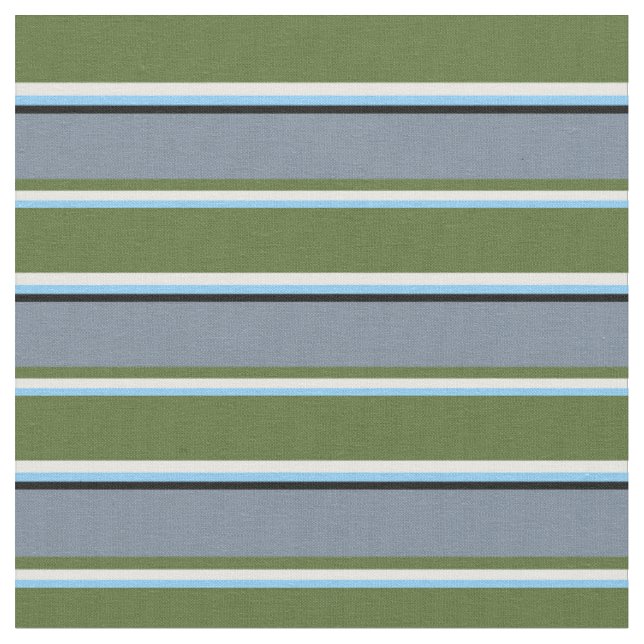 Sky Blue, White, Olive Green, Slate Grau & Black Stoff (Nahaufnahme)