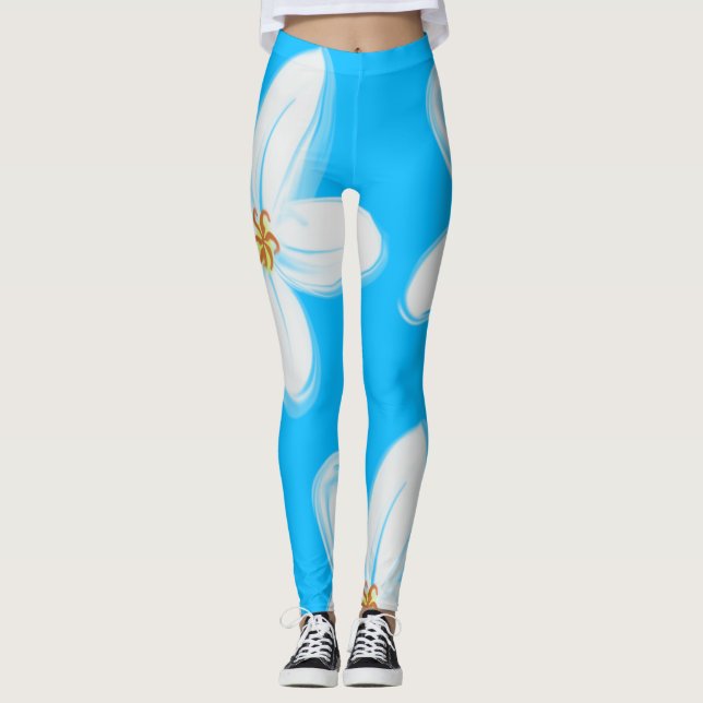 Sky Blue White Orchid Leggings (Vorderseite)