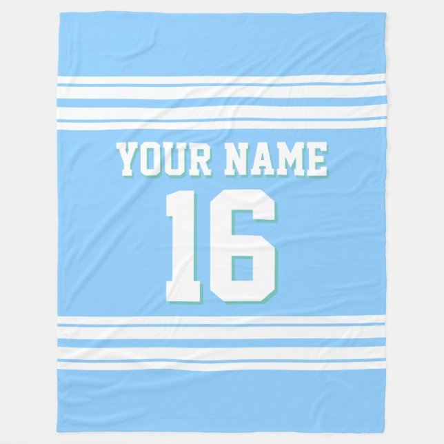 Sky Blue White Sports Jersey Fleecedecke (Vorderseite)
