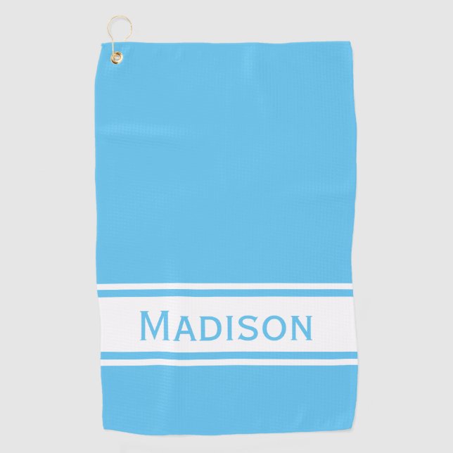 Sky Blue White Strip Modern Name Monogram Golfhandtuch (Vorderseite)
