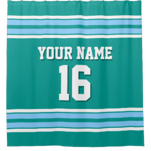 Sky Blue White Stripes Sports Jersey Duschvorhang