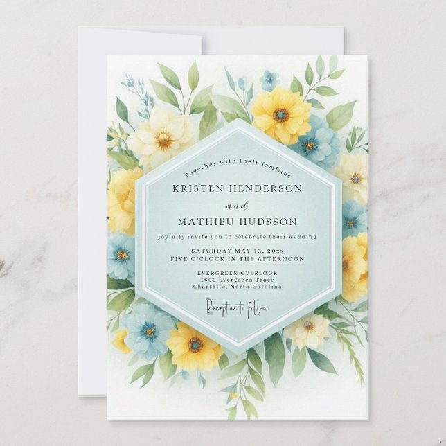Sky Blue & Yellow Meadow Wedding Einladung (Vorderseite)