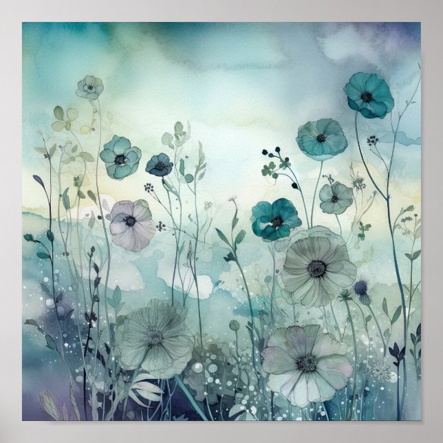 Sky Blues Wild Field Blume Art Poster (Vorne)