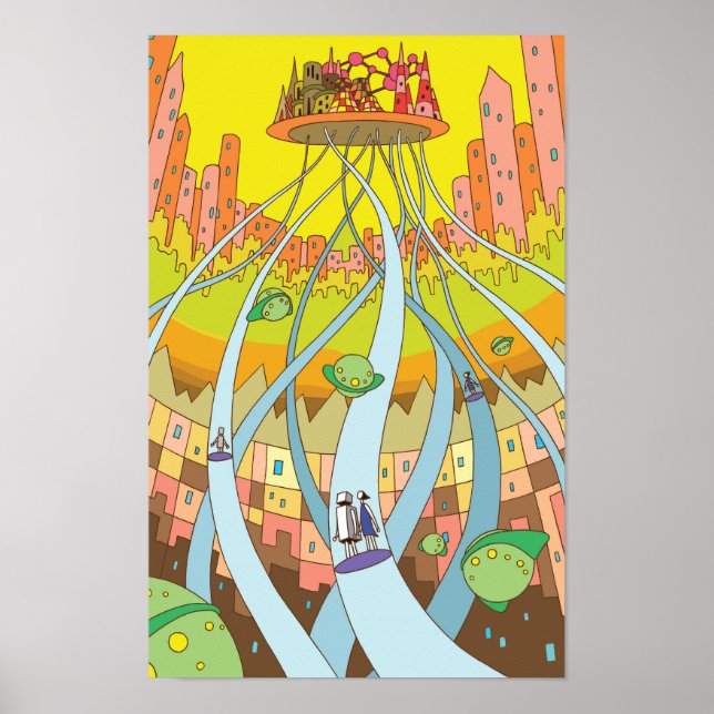 Sky city accessible by high-speed elevator. poster (Vorne)