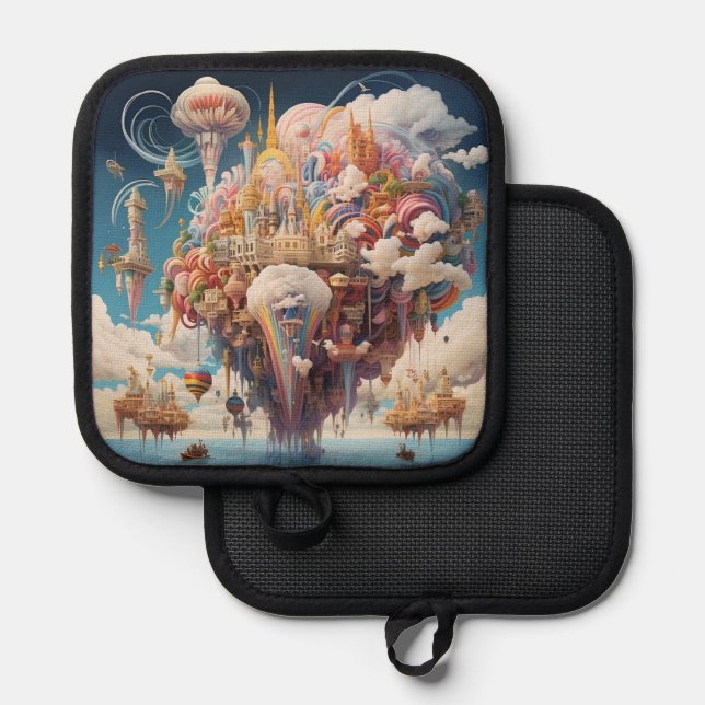 Sky City Potholder - Lebhafte Farben und Auftrieb Topflappen (Vorderseite/Rückseite)