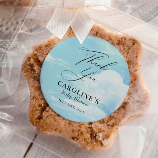 Sky Clouds Blue Baby Dusche Vielen Dank Runder Aufkleber (Von Creator hochgeladen)