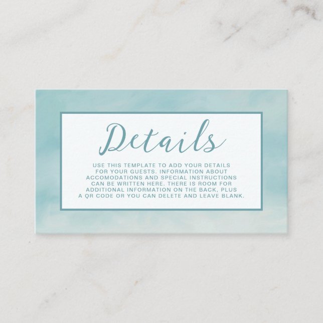 Sky Clouds Wedding Details Card Ethereal Blue Begleitkarte (Vorderseite)