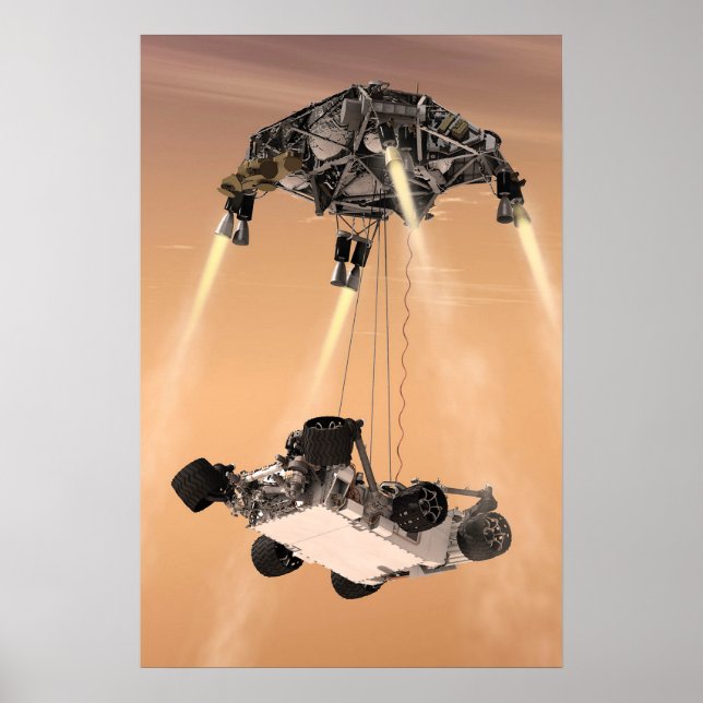 Sky Crane-Manöver während des Abstiegs der Mars Poster (Vorne)