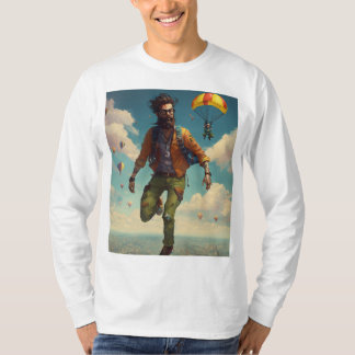 "Sky Diving Hipster Zombie (No Beard) T - Shirt" T-Shirt