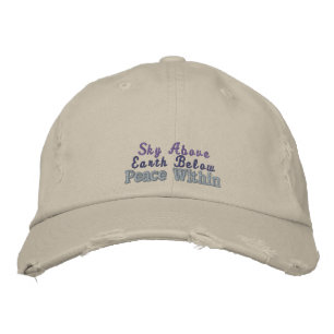 Sky Earth Peace Zitat Blau Lila Rustikal Stein Bestickte Baseballkappe