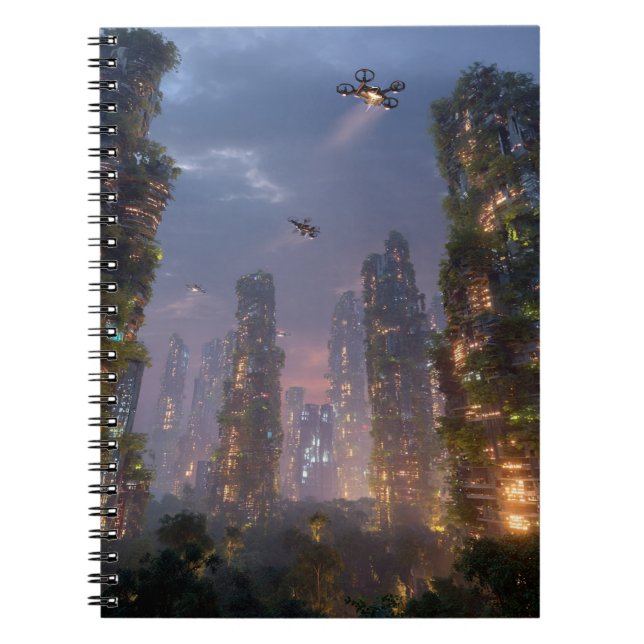 Sky Forest Futuristic Drone City Notebook Notizblock (Vorderseite)