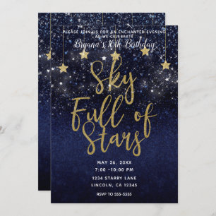 Sky Full Stars Starry Night Gold Blue Party Einladung