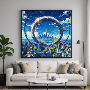 Sky Gate - Futuristische Stadtillustrationsstil-Ku Poster