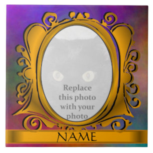 Sky Gold Oval Foto Rahmen mit Name Tile Fliese