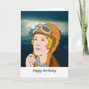 Sky High Birthday for Her, Retro Female Pilot Karte