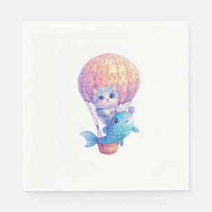 Sky High Kitty - Niedliches whimsical Cat Adventur Serviette