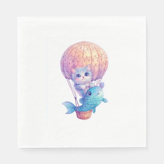 Sky High Kitty - Niedliches whimsical Cat Adventur Serviette (Vorderseite)